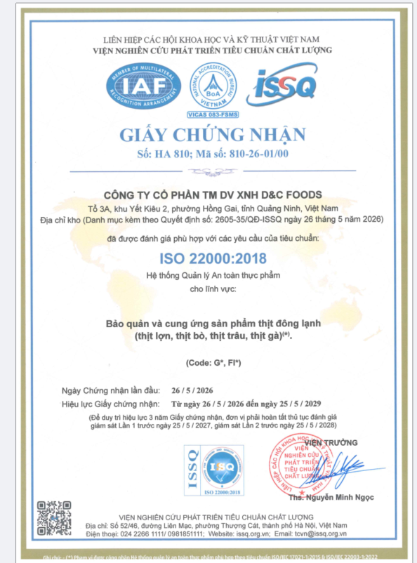 Giấy Chứng Nhận ISO 22000:2018