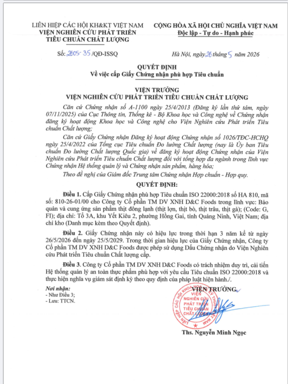 Quyết Định Cấp Chứng Nhận